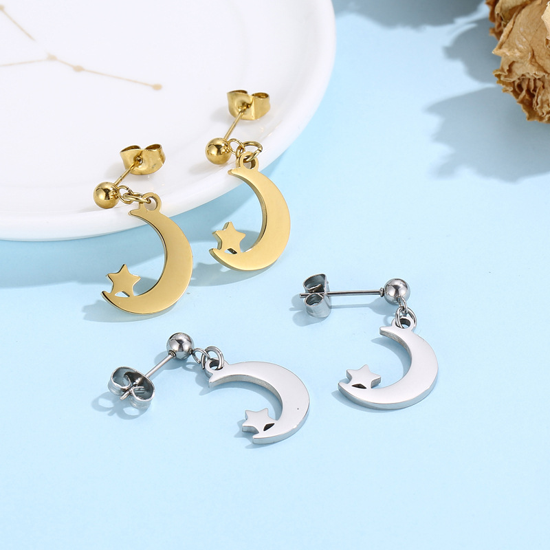 Basic Moon Stainless Steel Titanium Steel Plating Jewelry Set display picture 3