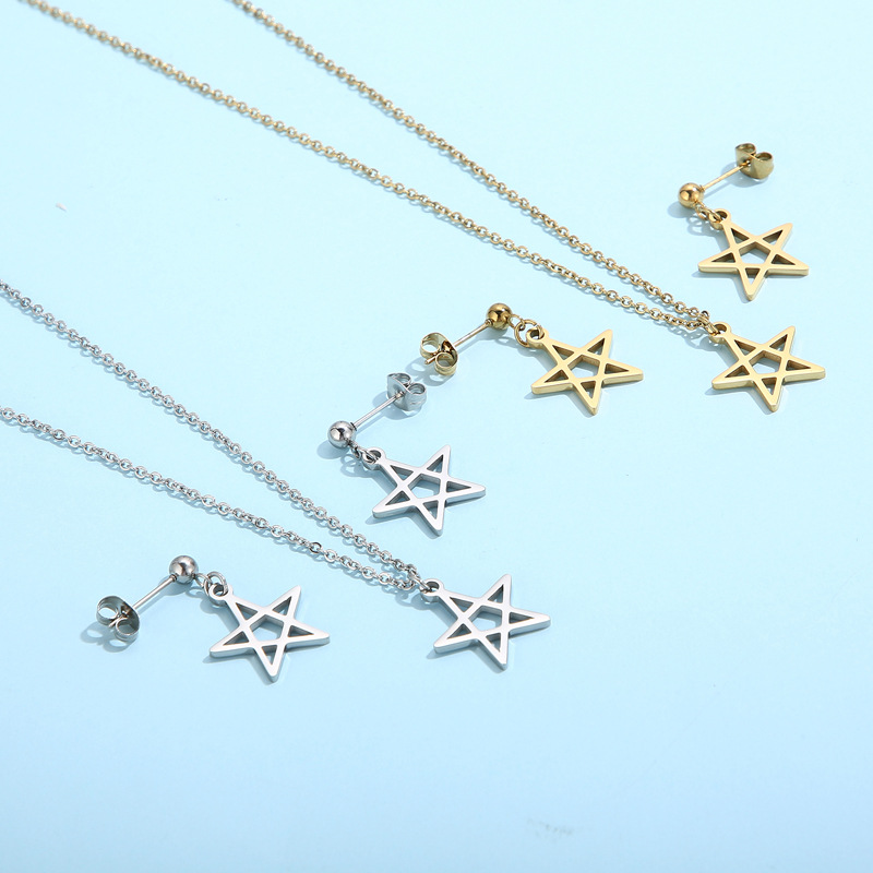 Basic Star Stainless Steel Titanium Steel Hollow Out Jewelry Set display picture 1