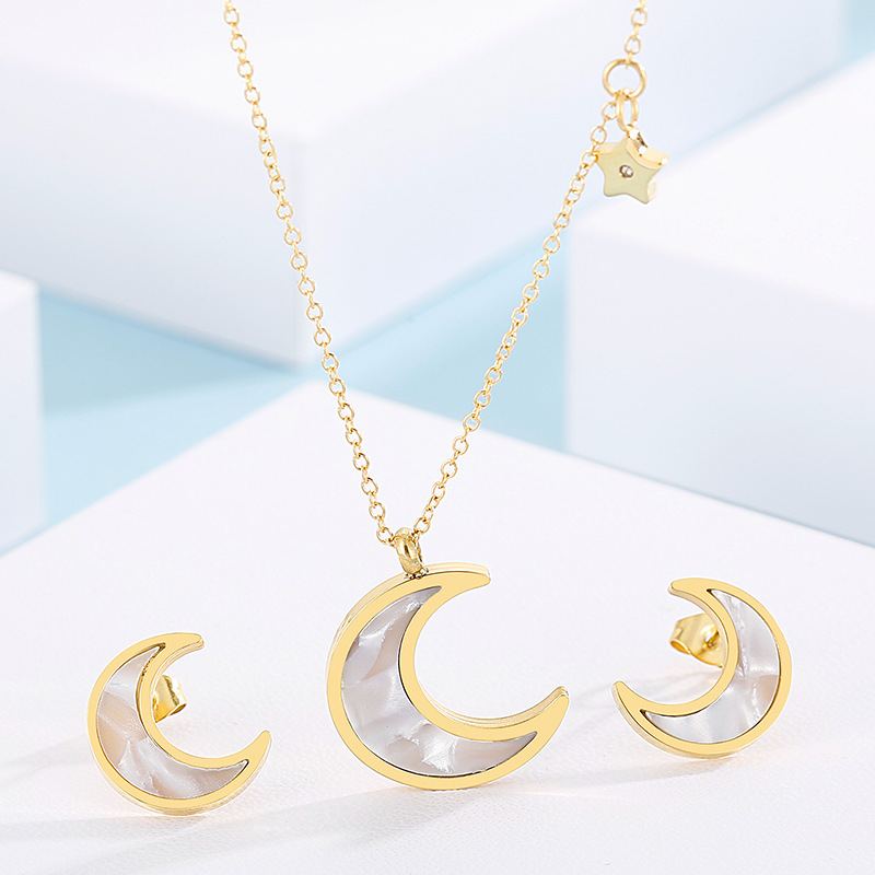 Stainless Steel Titanium Steel 18K Gold Plated Simple Style Classic Style Star Moon Earrings Necklace display picture 2