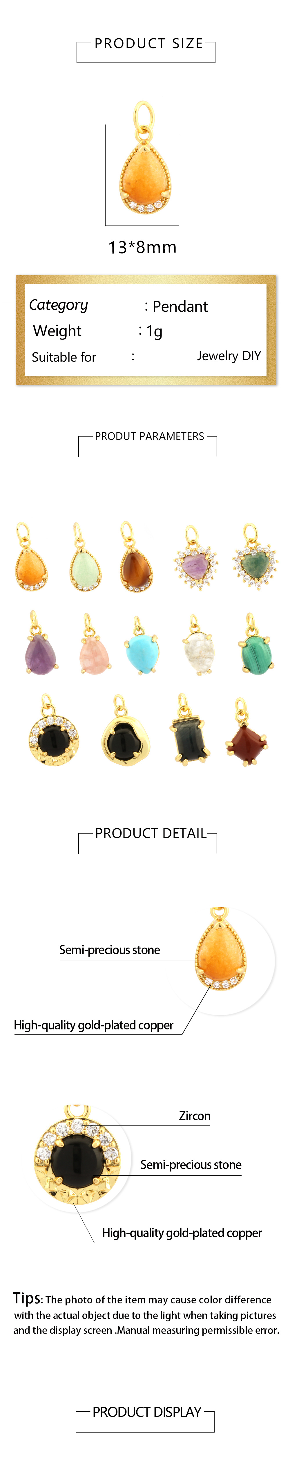Simple Style Oval Water Droplets Heart Shape Stone Copper Plating Inlay Zircon 18k Gold Plated Charms display picture 1