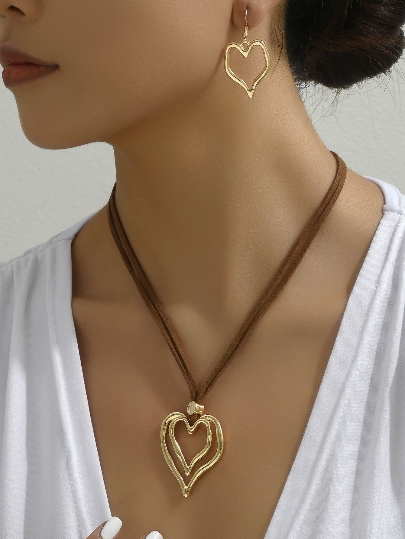 نمط خمر شكل القلب جلد غير حقيقي سبيكة امرأة طاقم مجوهرات display picture 6