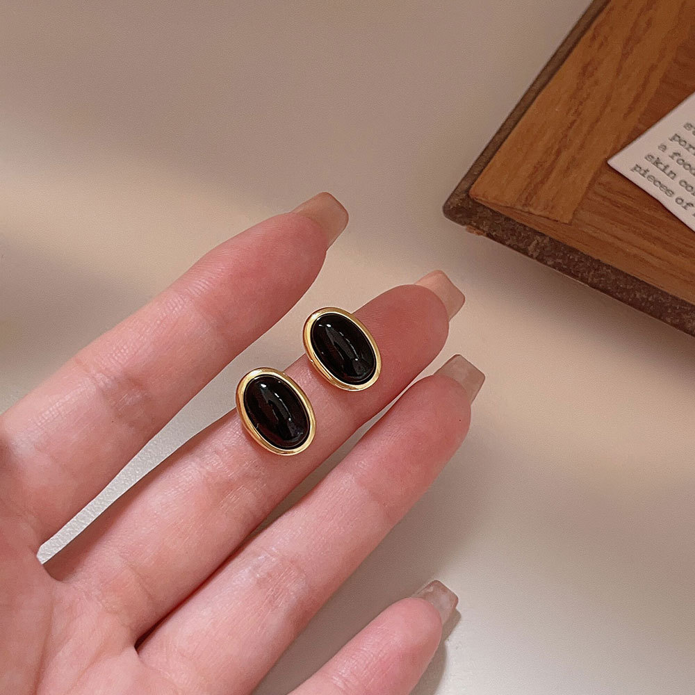 1 Pair Simple Style Classic Style Oval Plating Inlay Sterling Silver Agate 24k Gold Plated Ear Studs display picture 4
