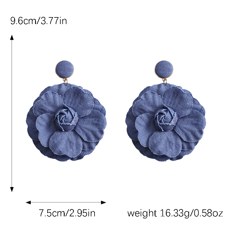 1 Piece Casual Nordic Style Flower Cloth Silver Plated Drop Earrings display picture 1