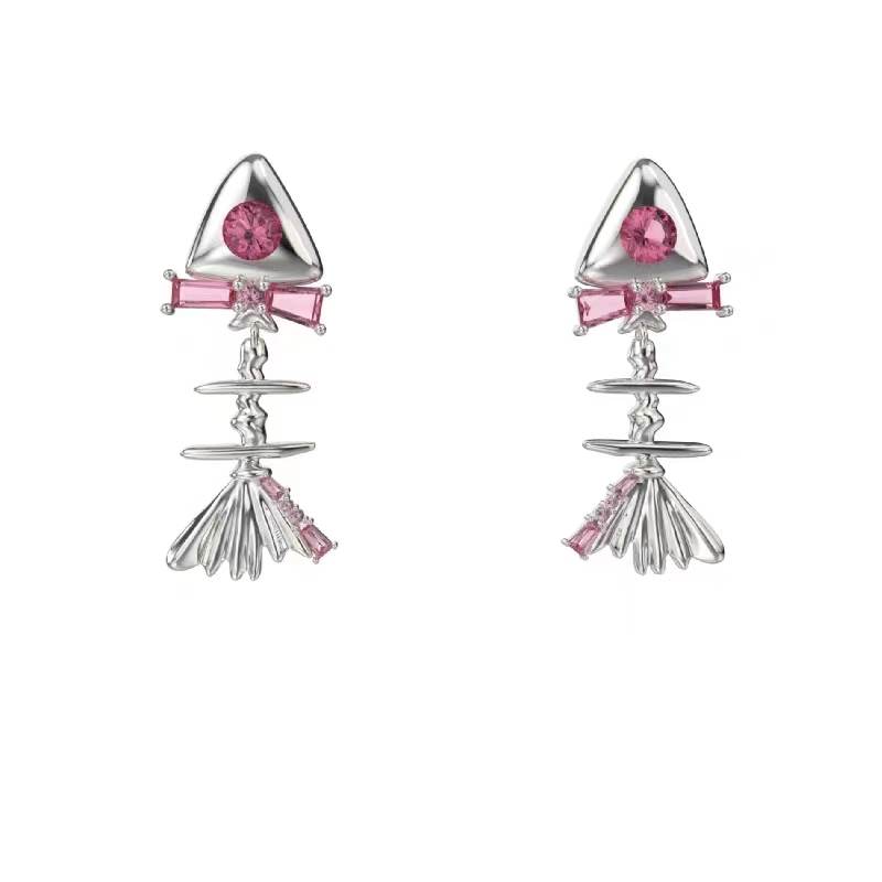 1 Pair Simple Style Classic Style Fish Bone Inlay Alloy Zircon Ear Studs display picture 10