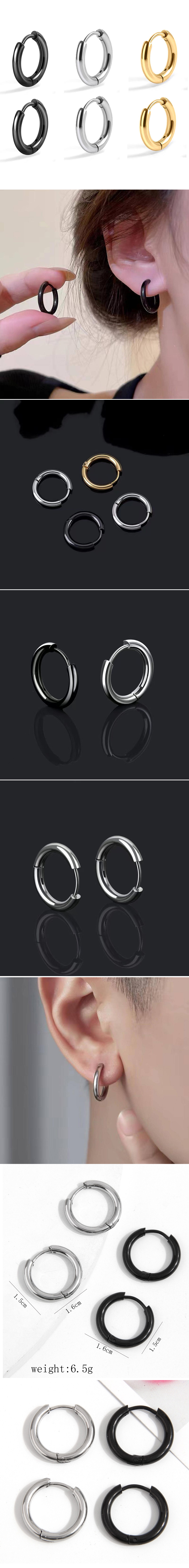 1 Pair 2 Pairs 3 Pairs Hip-hop Simple Style Solid Color Stainless Steel Hoop Earrings display picture 1