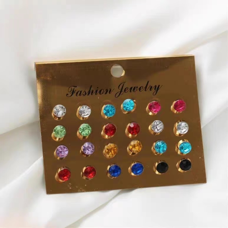 12 Pieces Simple Style Classic Style Circle Inlay Alloy Rhinestones Ear Studs display picture 1
