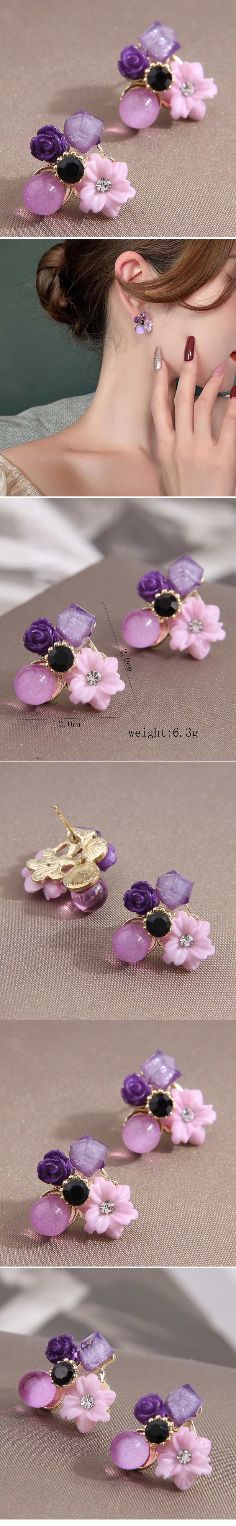 1 Pair Sweet Flower Plating Inlay Alloy Resin Ear Studs display picture 1