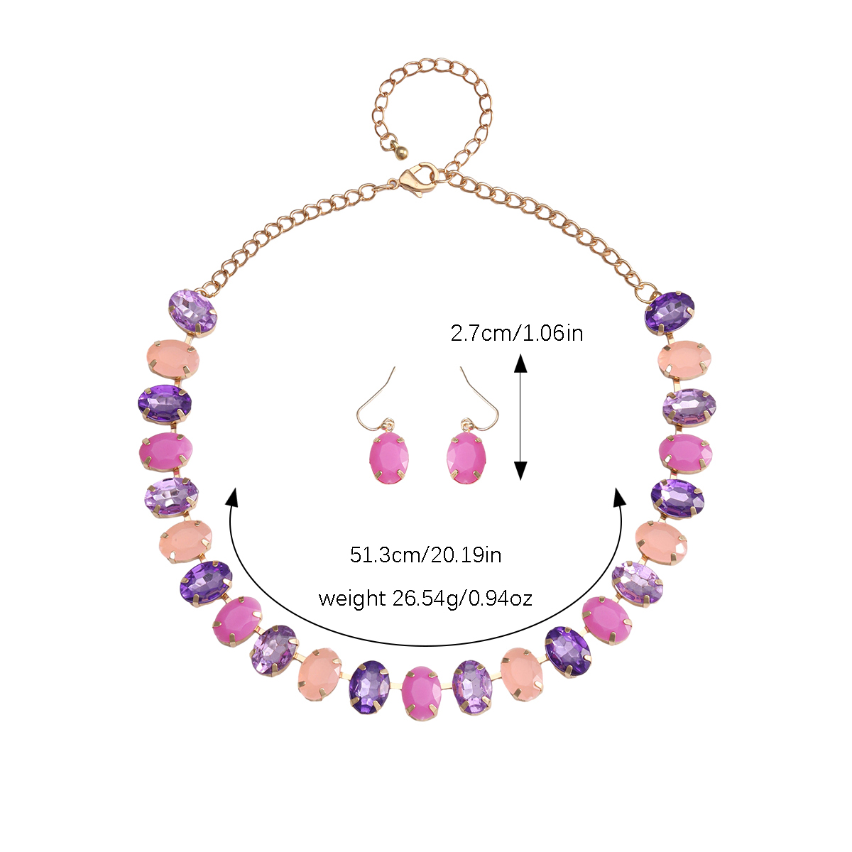 Elegant Nordic Style Oval Synthetics Alloy Inlay Artificial Gemstones Gold Plated Women's Earrings Necklace display picture 1