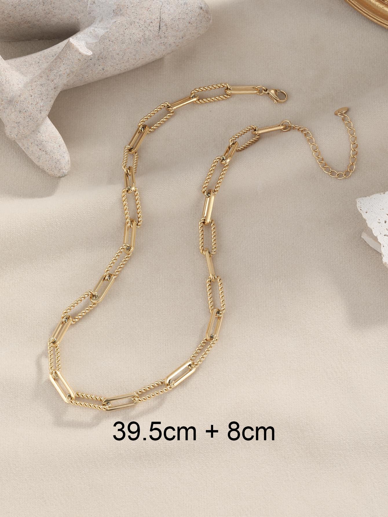 304 Stainless Steel 14K Gold Plated Retro Roman Style Plating Solid Color Necklace display picture 3