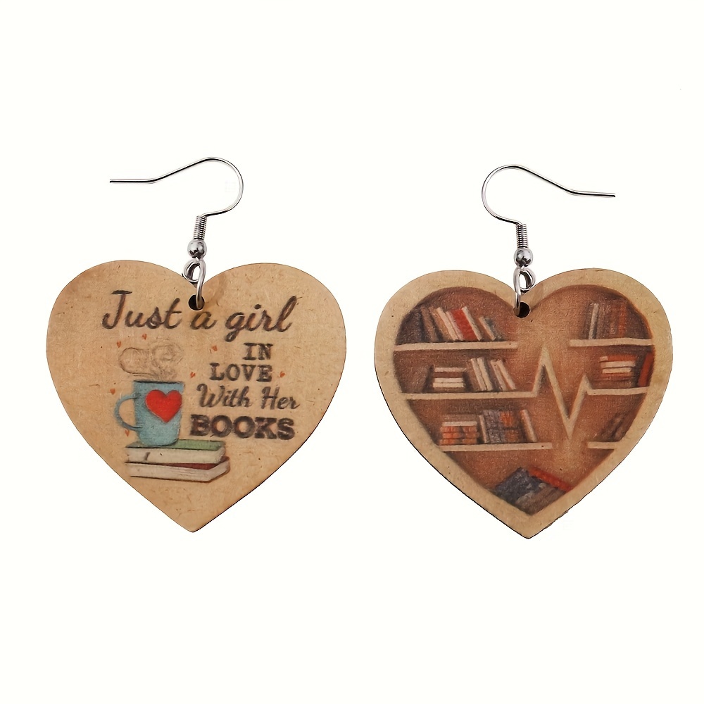 1 Pair Vintage Style Letter Heart Shape Wood Drop Earrings display picture 4