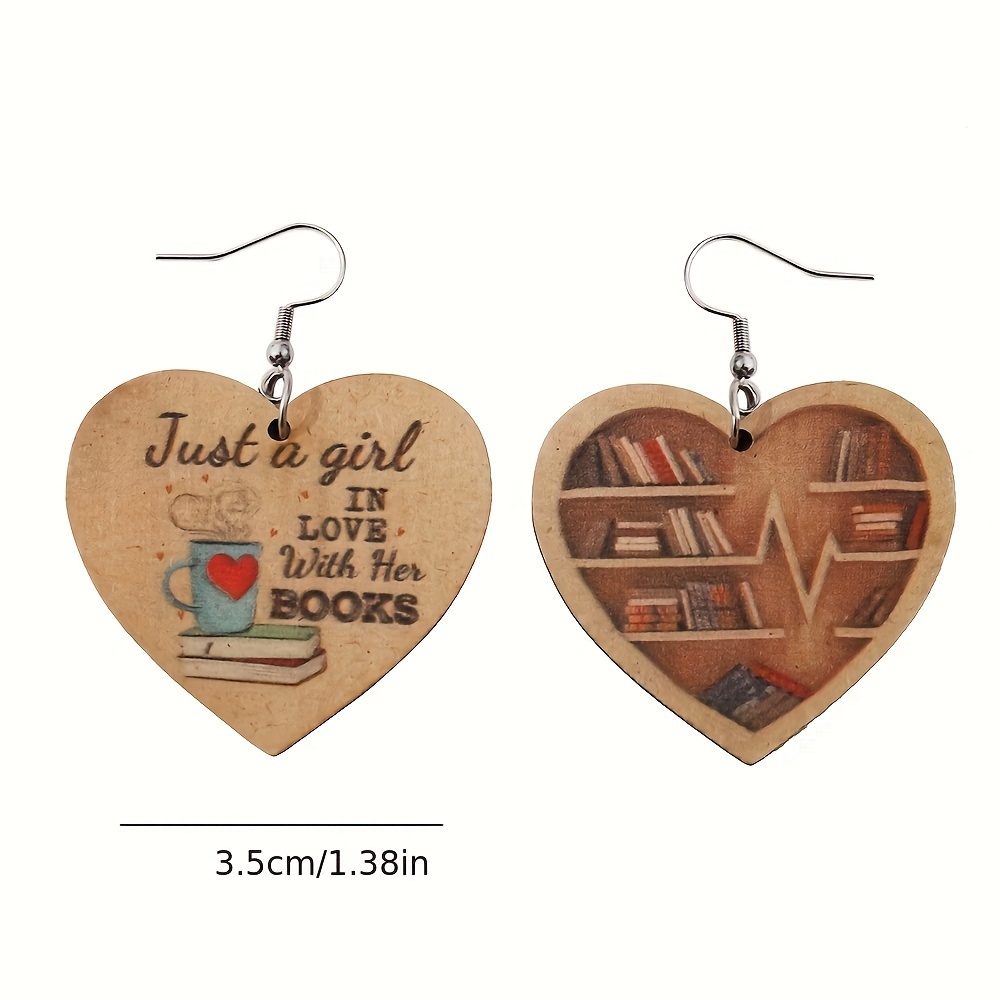 1 Pair Vintage Style Letter Heart Shape Wood Drop Earrings display picture 3