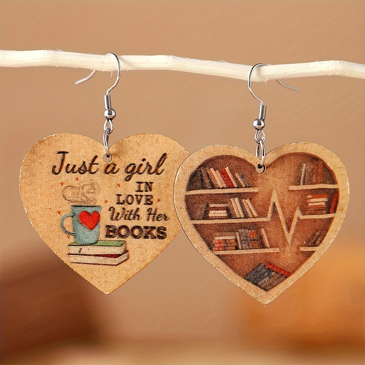 1 Pair Vintage Style Letter Heart Shape Wood Drop Earrings display picture 2