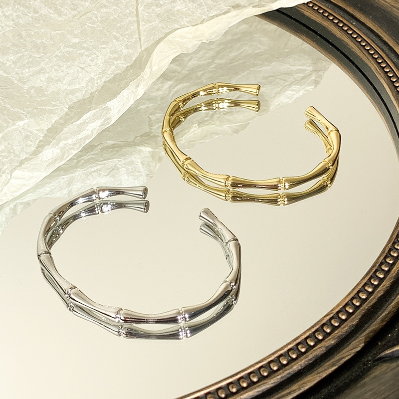 Copper 18K Gold Plated White-Plated K Basic Classic Style Plating Bamboo Bangle display picture 4