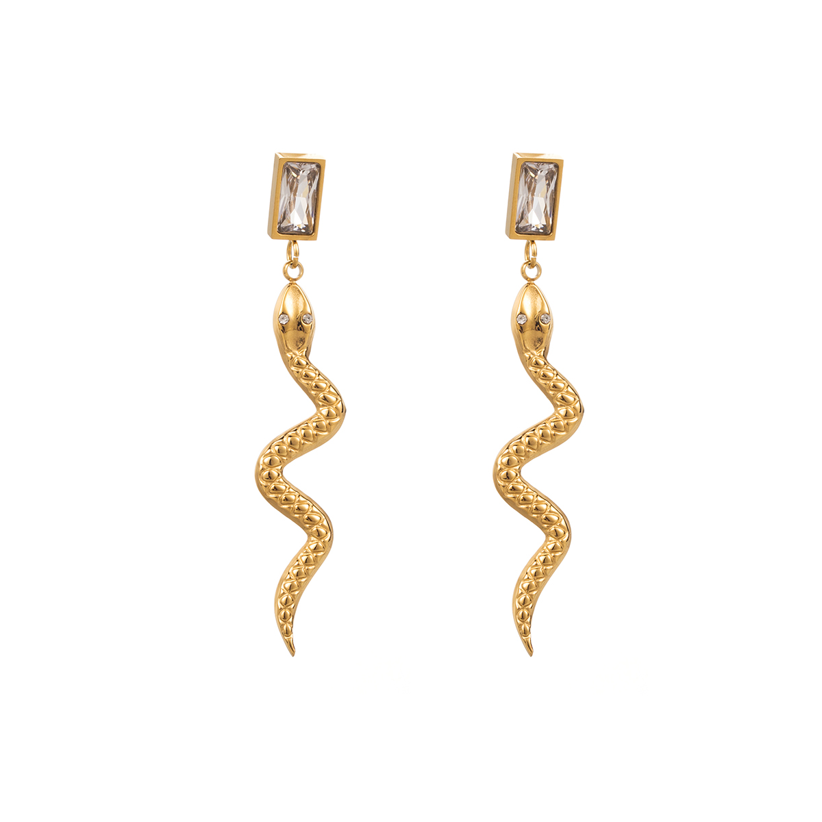 1 Paire Style Simple Serpent Placage Incruster Acier Inoxydable Zircon Boucles D'oreilles display picture 7