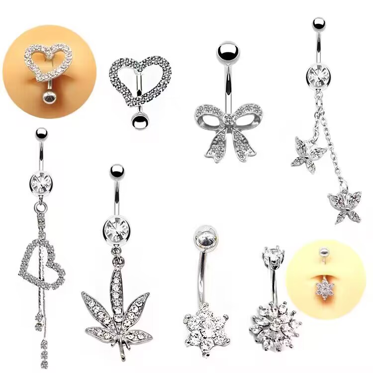 Elegant Hawaiian Tropical Coconut Heart Shape Bow Knot Stainless Steel Alloy Copper Plating Inlay Rhinestones White Gold Plated Gold Plated Belly Ring display picture 9