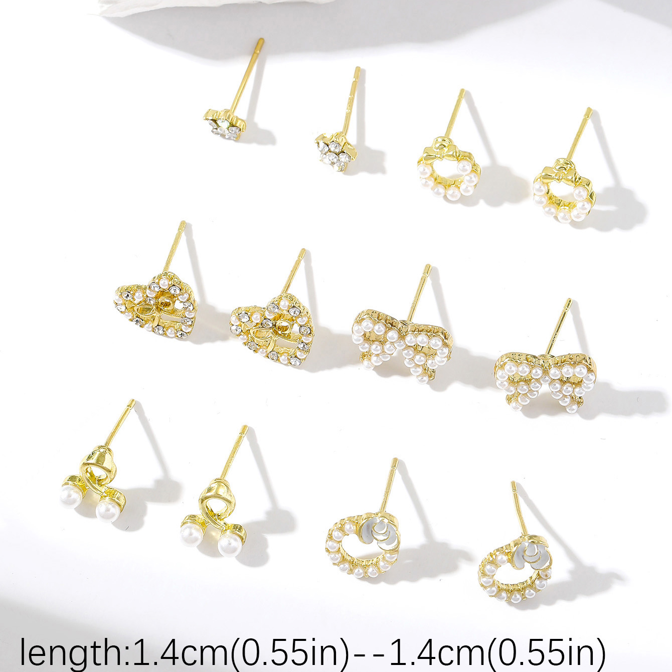 6 Pairs Cute Pentagram Heart Shape Plating Inlay Alloy Pearl Gold Plated Ear Studs display picture 4