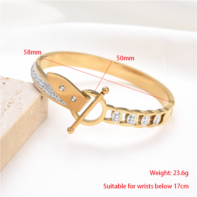 Vintage Style Belt Stainless Steel Plating Bangle display picture 5