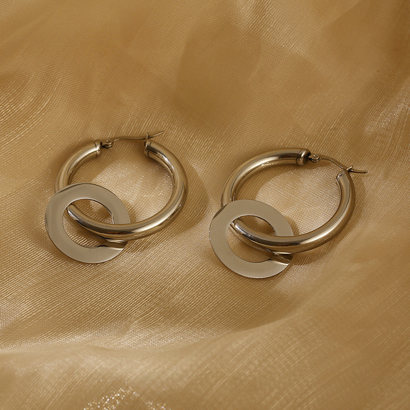1 Pair Vintage Style Geometric Solid Color Plating Titanium Steel Drop Earrings display picture 2
