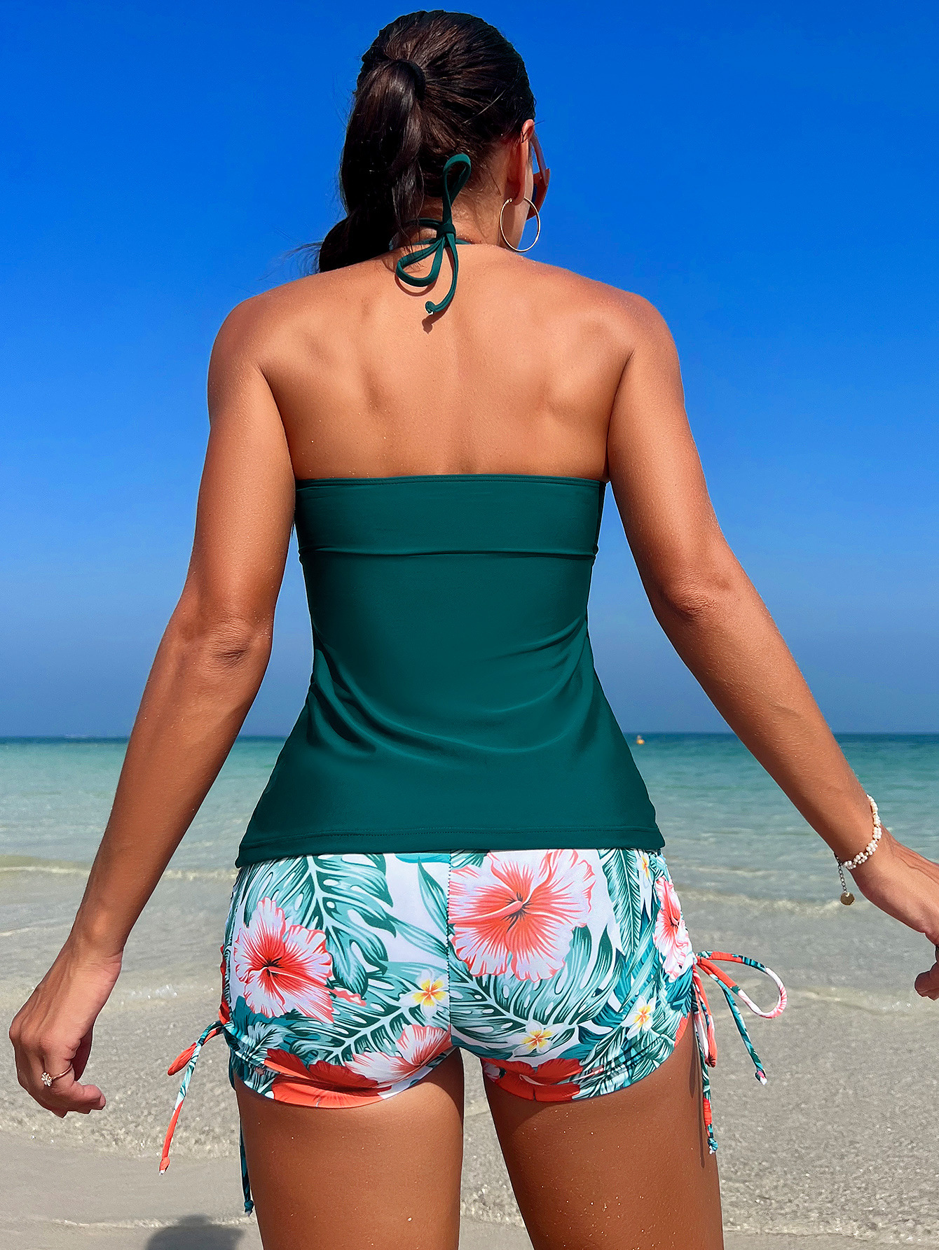 Women's Solid Color Flower Backless 2 Pieces Set Tankinis Swimwear display picture 2