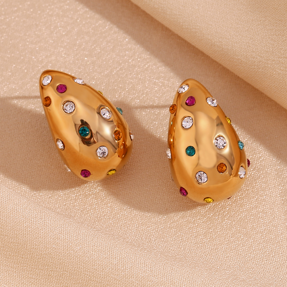 1 Pair Simple Style Classic Style Color Block Plating Inlay Stainless Steel Rhinestones 18k Gold Plated Ear Studs display picture 12