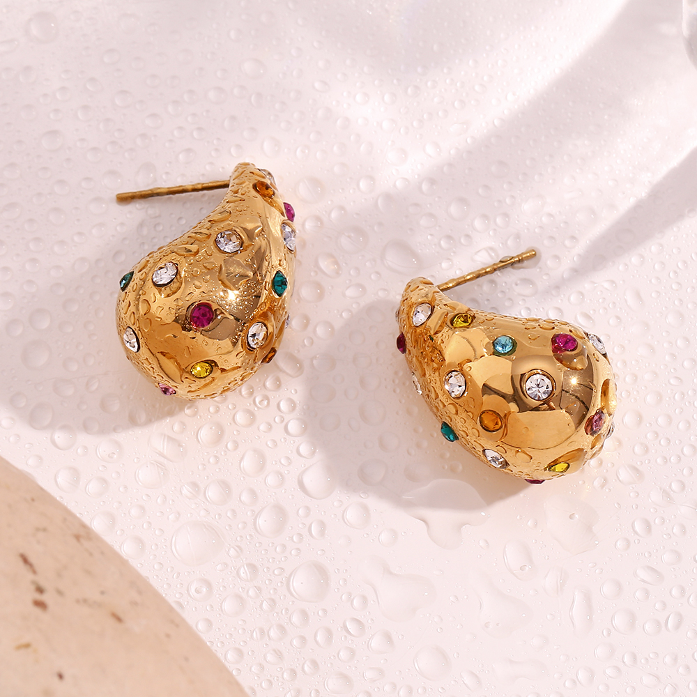 1 Pair Simple Style Classic Style Color Block Plating Inlay Stainless Steel Rhinestones 18k Gold Plated Ear Studs display picture 8