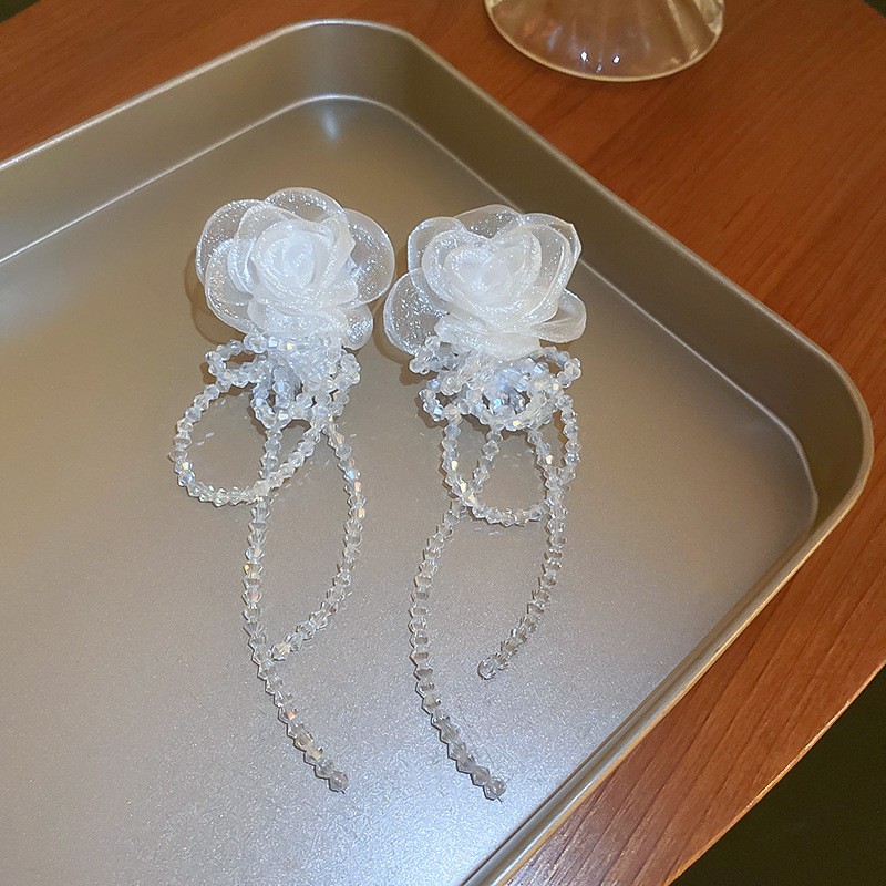 1 Pair Elegant Sweet Flower Tassel Inlay Alloy Crystal Drop Earrings display picture 4