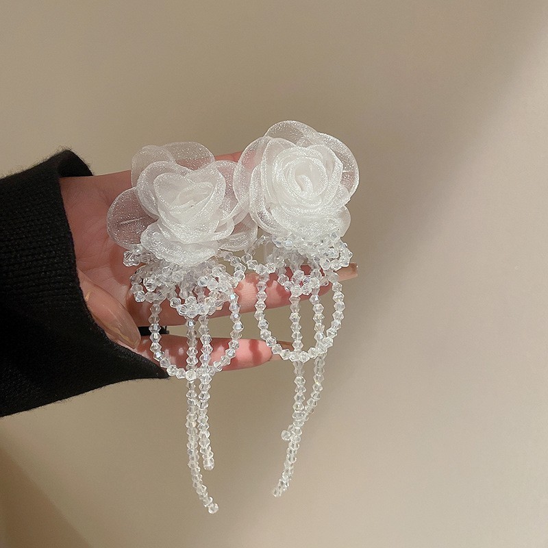1 Pair Elegant Sweet Flower Tassel Inlay Alloy Crystal Drop Earrings display picture 1