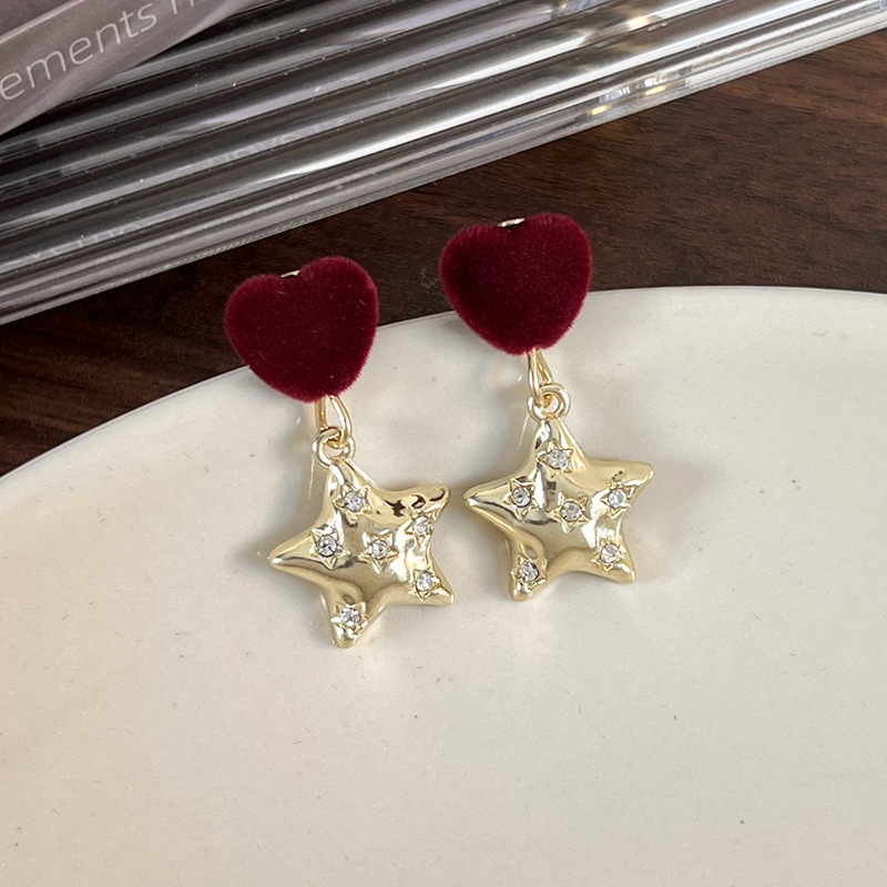 1 Pair Elegant Sweet Pentagram Bow Knot Flocking Gold Plated Drop Earrings display picture 9