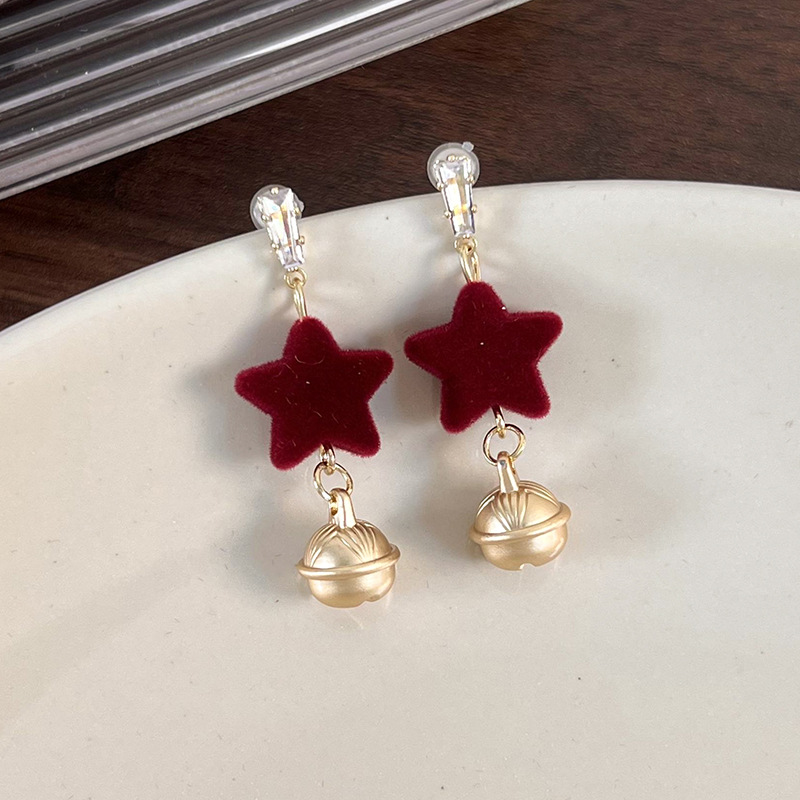 1 Pair Elegant Sweet Pentagram Bow Knot Flocking Gold Plated Drop Earrings display picture 8