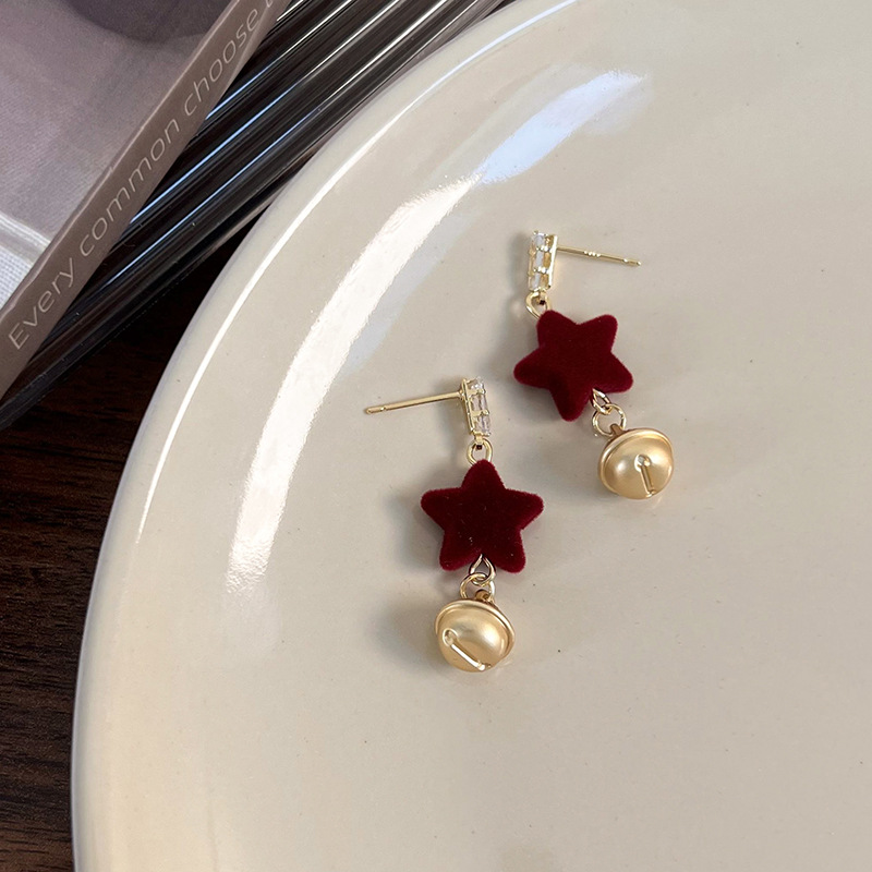 1 Pair Elegant Sweet Pentagram Bow Knot Flocking Gold Plated Drop Earrings display picture 7
