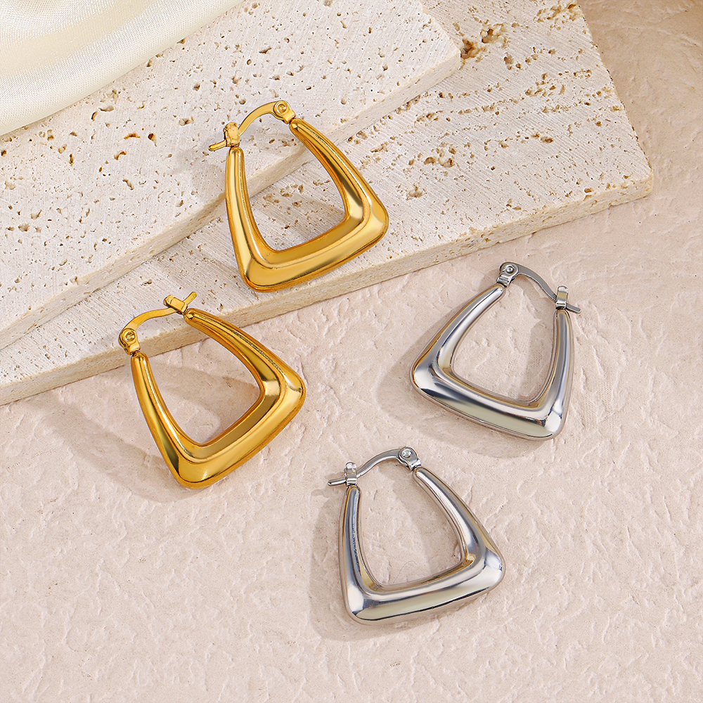 1 Pair Simple Style Square Plating 304 Stainless Steel 18K Gold Plated Hoop Earrings display picture 2