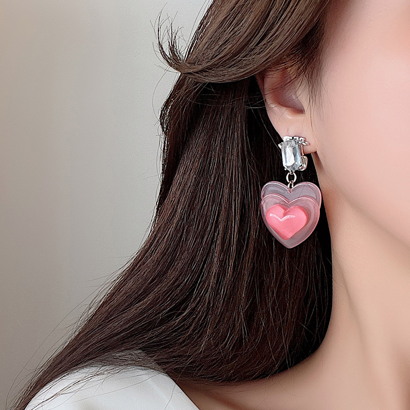 1 Pair Sweet Heart Shape Inlay Alloy Resin Artificial Rhinestones White Gold Plated Drop Earrings display picture 5