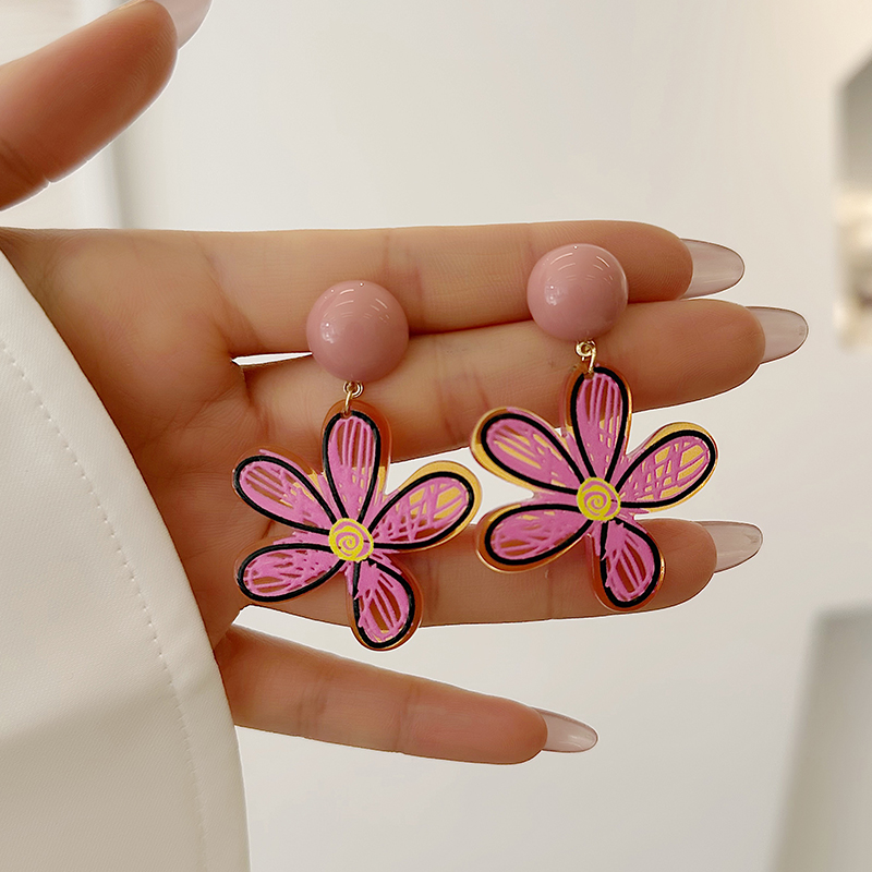 1 Pair Vacation Sweet Flower Resin Drop Earrings display picture 1