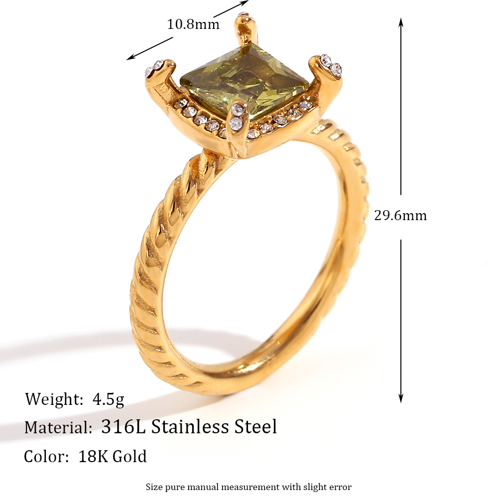 Vintage Style Simple Style Classic Style Color Block Square Stainless Steel Plating Inlay Rhinestones Zircon 18k Gold Plated Rings display picture 2