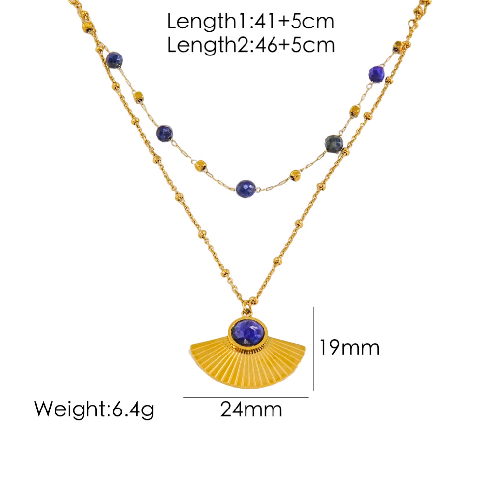 304 Stainless Steel 14K Gold Plated Vintage Style Plating Inlay Sector Natural Stone Pendant Necklace display picture 4