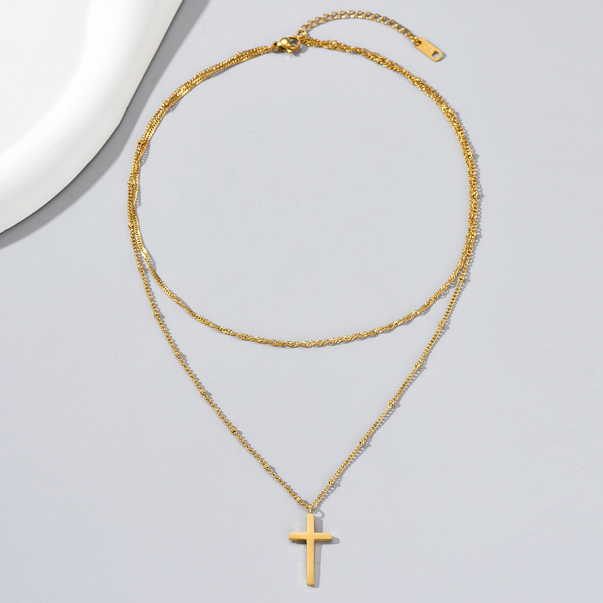 Simple Style Geometric Cross Titanium Steel Layered Plating 18k Gold Plated Double Layer Necklaces display picture 1