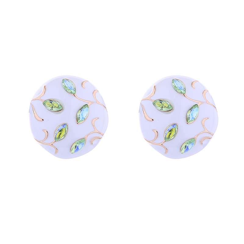 1 Pair Elegant Round Enamel Inlay Alloy Rhinestones Gold Plated Ear Studs display picture 5