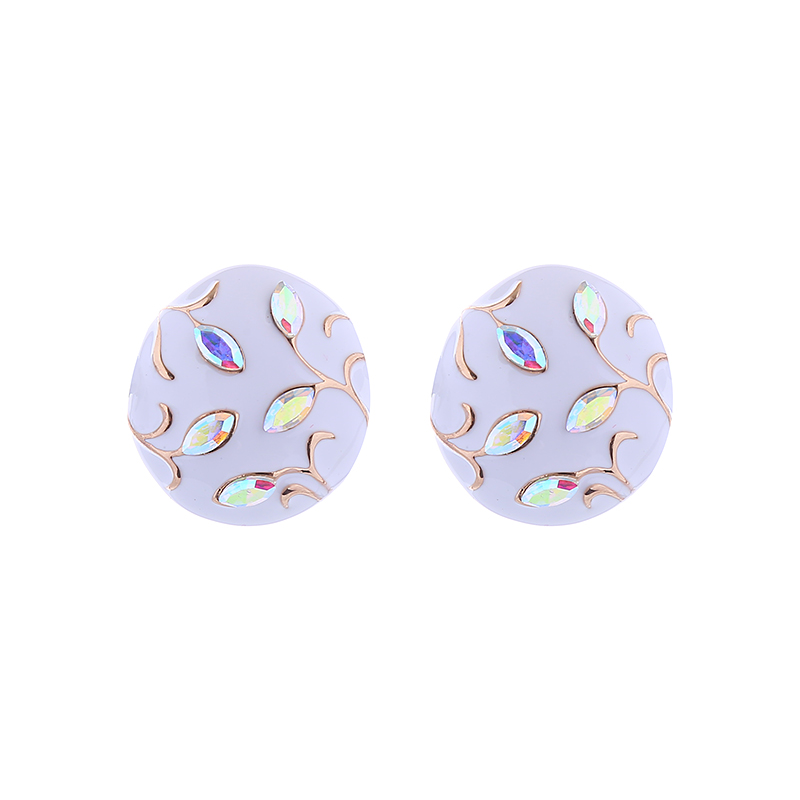 1 Pair Elegant Round Enamel Inlay Alloy Rhinestones Gold Plated Ear Studs display picture 6