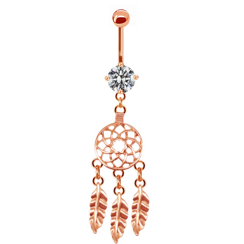 Streetwear Cactus Star Feather Stainless Steel Copper Plating Inlay Rhinestones Rose Gold Plated White Gold Plated Gold Plated Belly Ring display picture 3