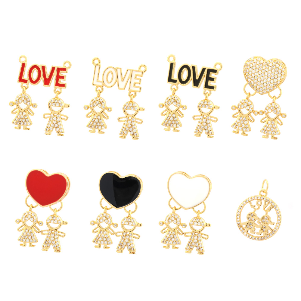 Romantic Simple Style Cartoon Character Letter Heart Shape Copper Enamel Inlay Zircon 18k Gold Plated Charms display picture 4