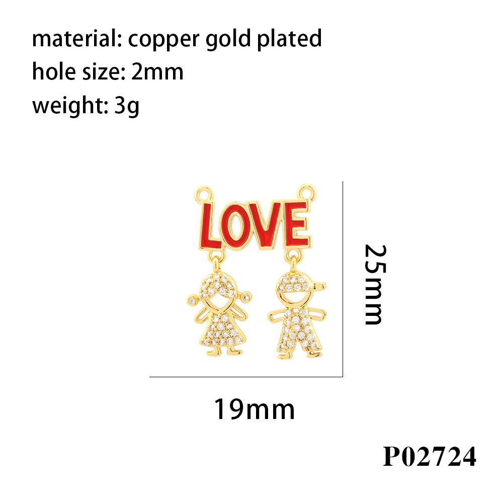 Romantic Simple Style Cartoon Character Letter Heart Shape Copper Enamel Inlay Zircon 18k Gold Plated Charms display picture 9