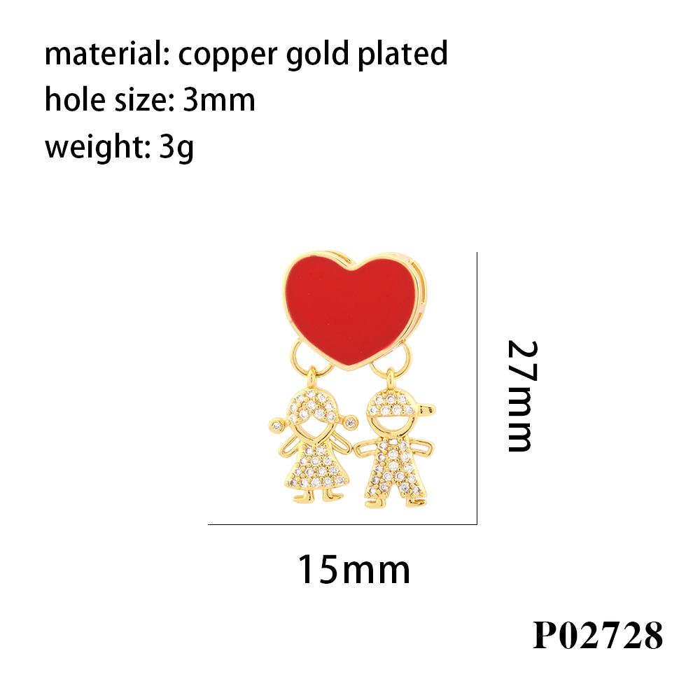 Romantic Simple Style Cartoon Character Letter Heart Shape Copper Enamel Inlay Zircon 18k Gold Plated Charms display picture 5