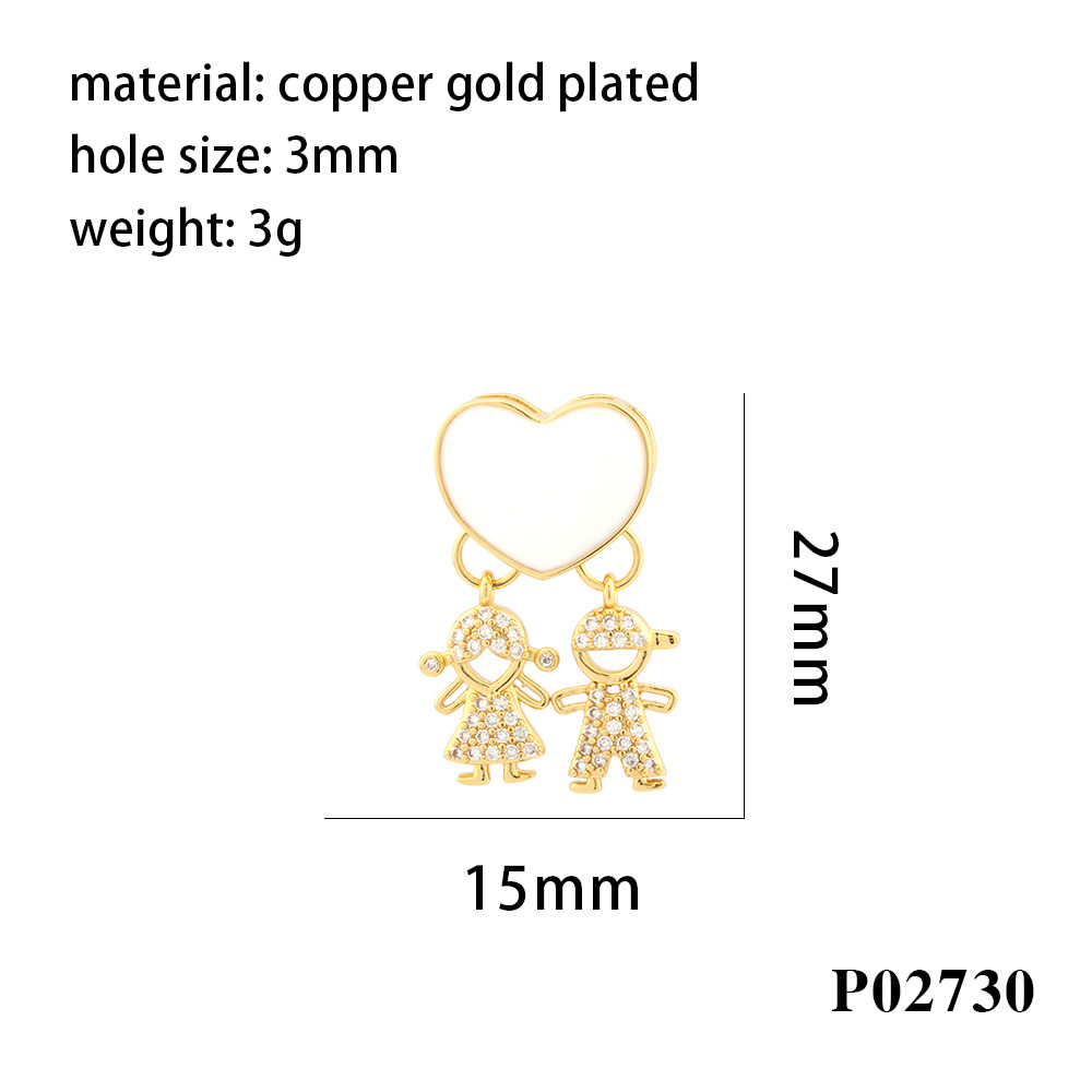 Romantic Simple Style Cartoon Character Letter Heart Shape Copper Enamel Inlay Zircon 18k Gold Plated Charms display picture 12
