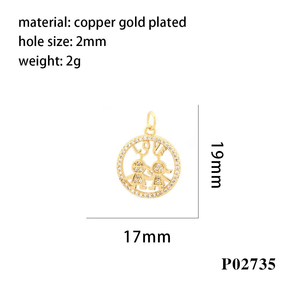 Romantic Simple Style Cartoon Character Letter Heart Shape Copper Enamel Inlay Zircon 18k Gold Plated Charms display picture 11