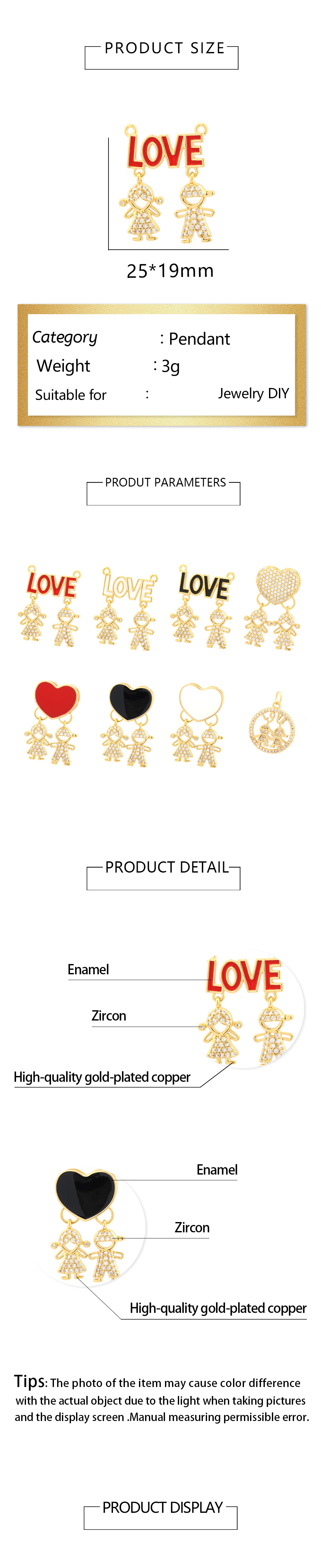 Romantic Simple Style Cartoon Character Letter Heart Shape Copper Enamel Inlay Zircon 18k Gold Plated Charms display picture 1