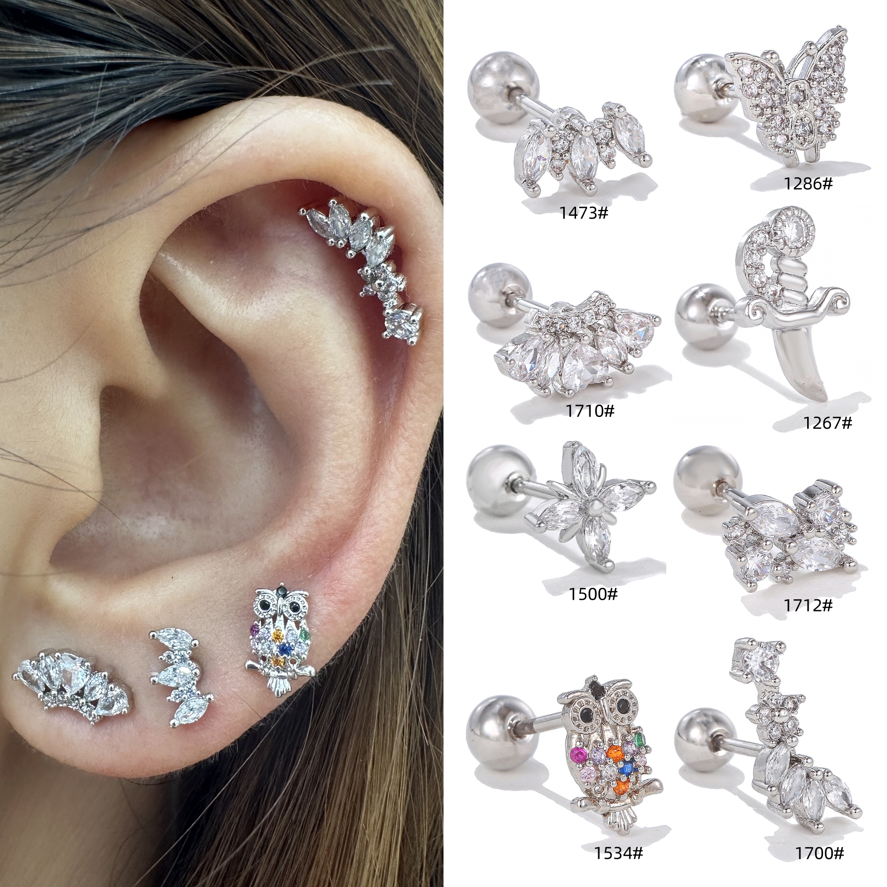 1 Piece Ig Style Simple Style Animal Flower Plating Inlay Brass Zircon 18k Gold Plated White Gold Plated Ear Studs display picture 1