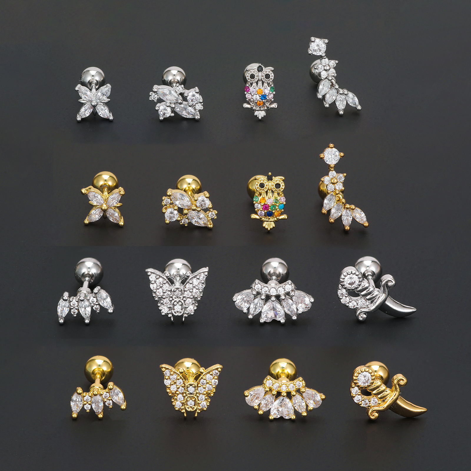 1 Piece Ig Style Simple Style Animal Flower Plating Inlay Brass Zircon 18k Gold Plated White Gold Plated Ear Studs display picture 2