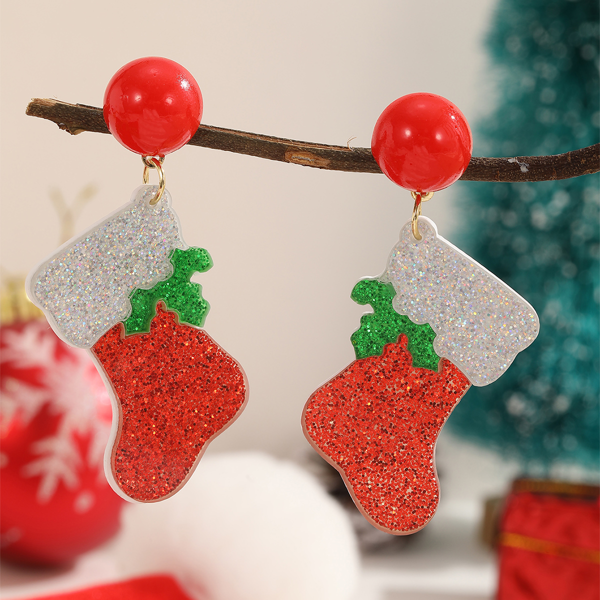 1 Pair Cute Christmas Socks Arylic Drop Earrings display picture 3