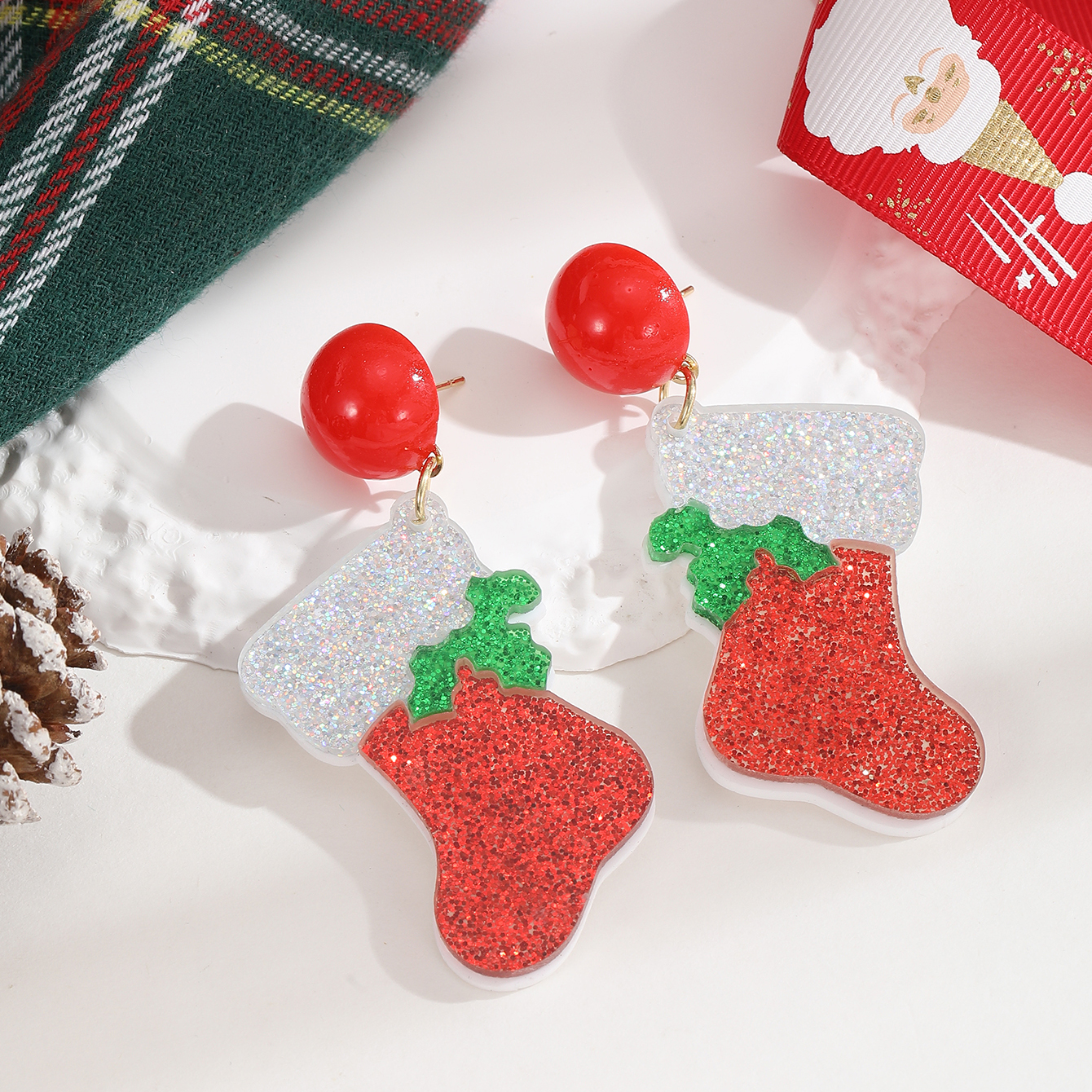 1 Pair Cute Christmas Socks Arylic Drop Earrings display picture 2