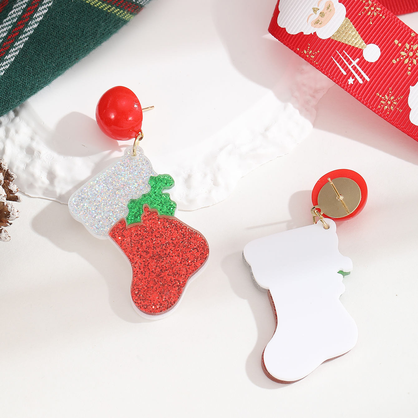 1 Pair Cute Christmas Socks Arylic Drop Earrings display picture 4